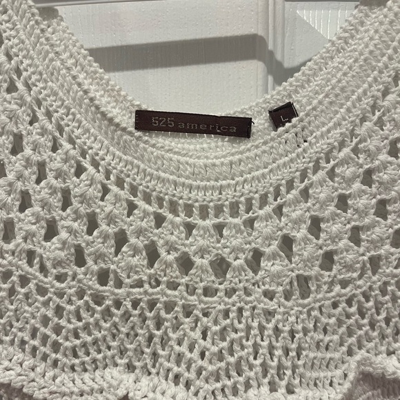 White Crochet Top Scoop Neck Ruffle Details Large Boho Cottagecore Vacation - Picture 2 of 4